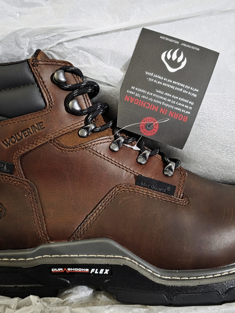 Wolverine Brown Leather Men’s Work Boot with Black Accents 13 EW
